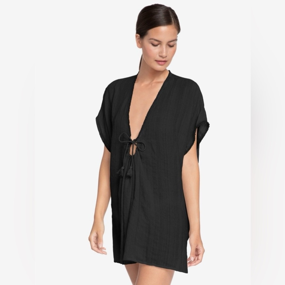 Robin Piccone Michelle Fringe Tunic Cover-Up in Black